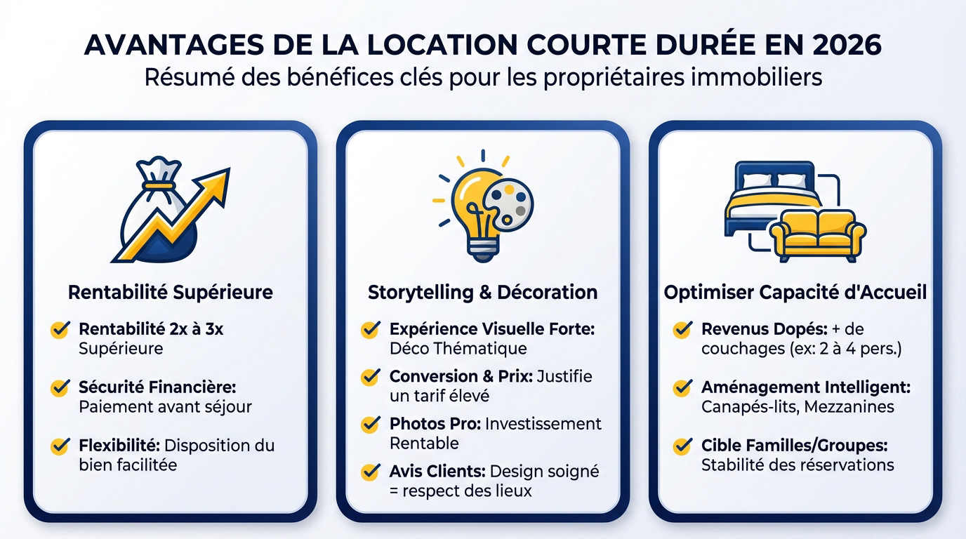 Intérieur d'un appartement moderne et décoré avec soin, optimisé pour la location courte durée.