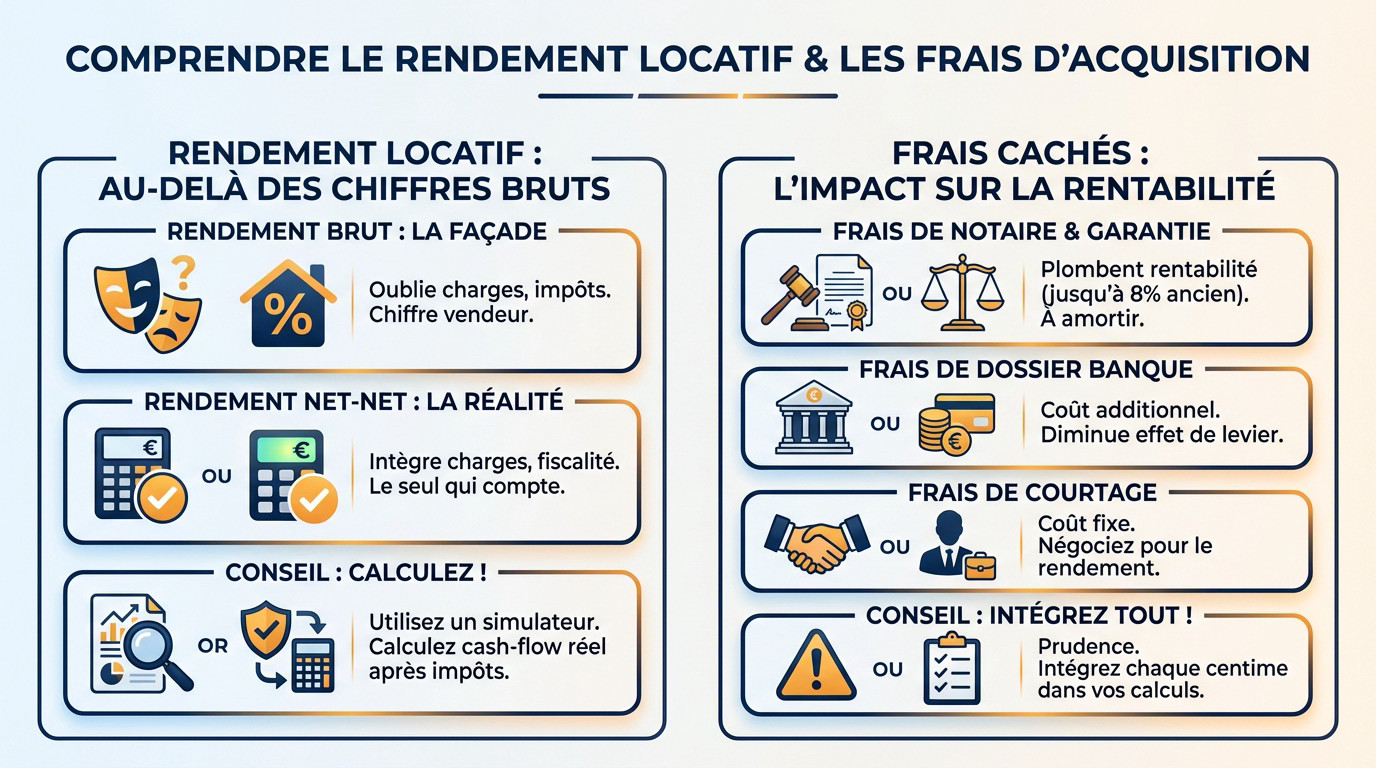 Graphique comparant le rendement brut et le rendement net-net incluant les frais d'acquisition