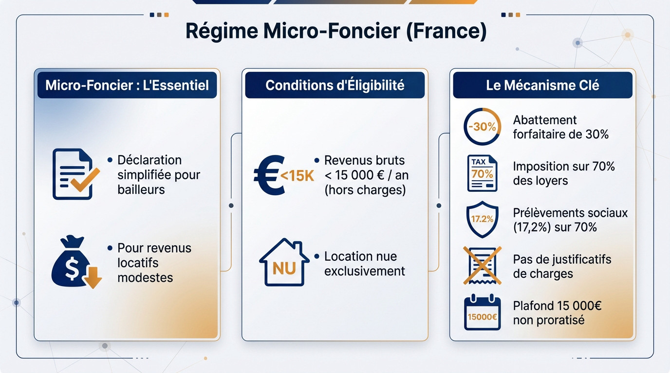 Fonctionnement du régime micro-foncier et abattement forfaitaire de 30 % pour les revenus locatifs